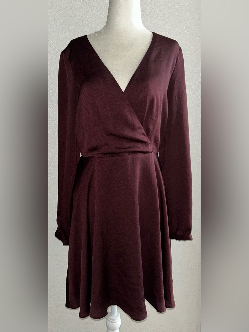 Express Long Sleeve Wrap Dress in Burgundy
